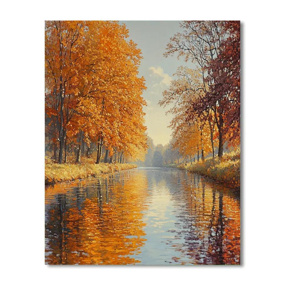 Claude Monet Inspired Autumn Canal With Copper Reflections paint by number