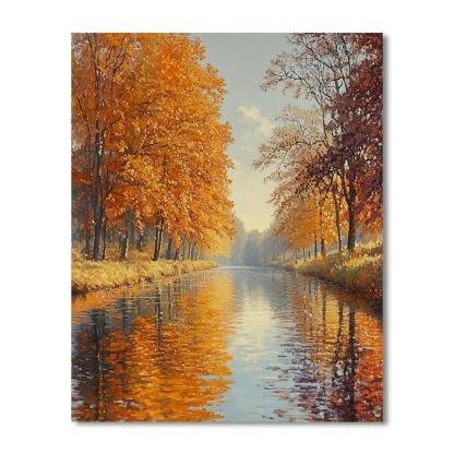Claude Monet Inspired Autumn Canal With Copper Reflections paint by number