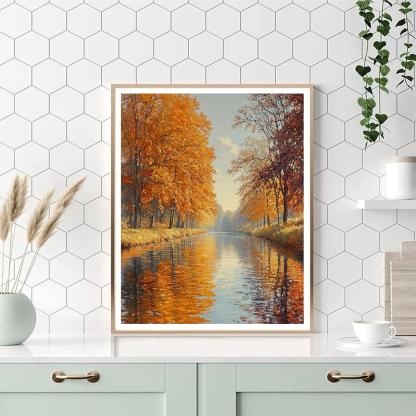 Claude Monet Inspired Autumn Canal With Copper Reflections paint by number