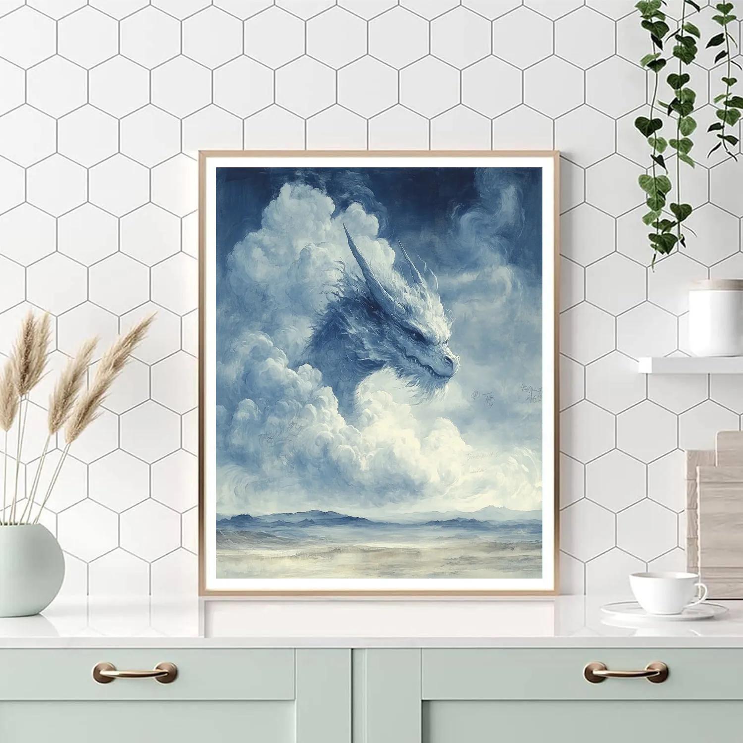 Leonardo Da Vinci Inspired Mythic Dragon As Cloud Morphology paint by numbers