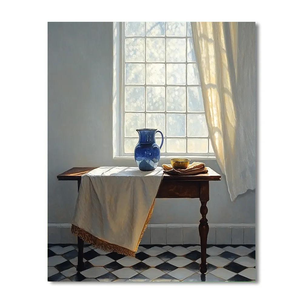 Johannes Vermeer Inspired Lapis Blue Pitcher Beside Leaded Window Light Paint by numbers kits