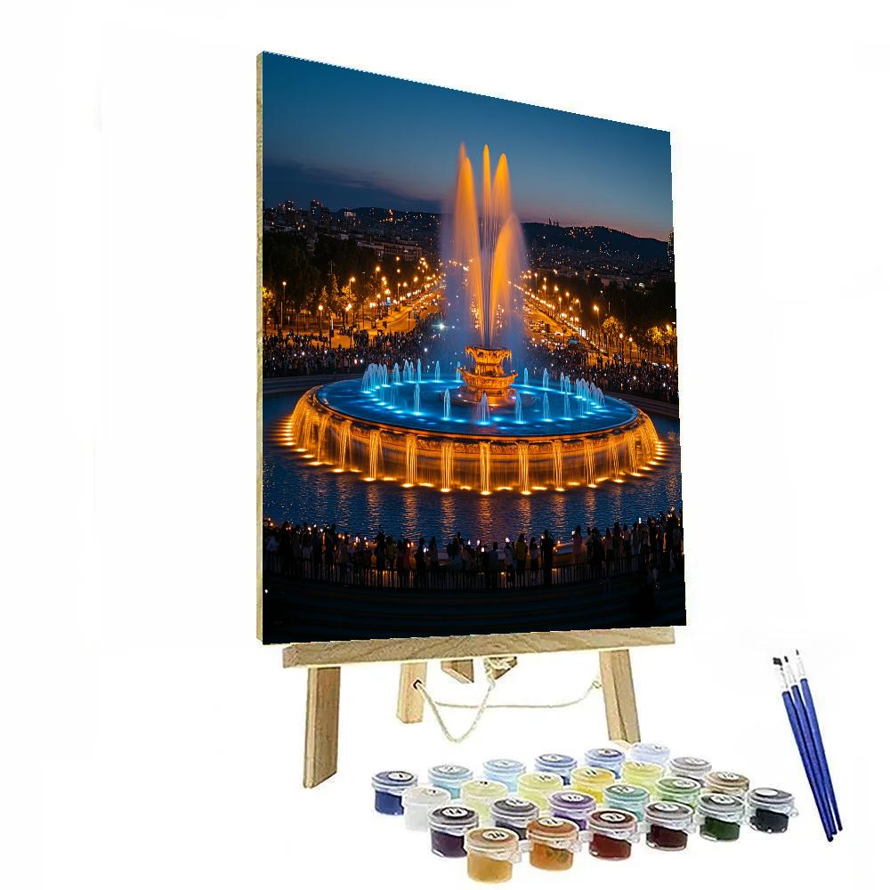 Montjuic Magic Fountain Lights And Crowds Barcelona Spain Paint by numbers art