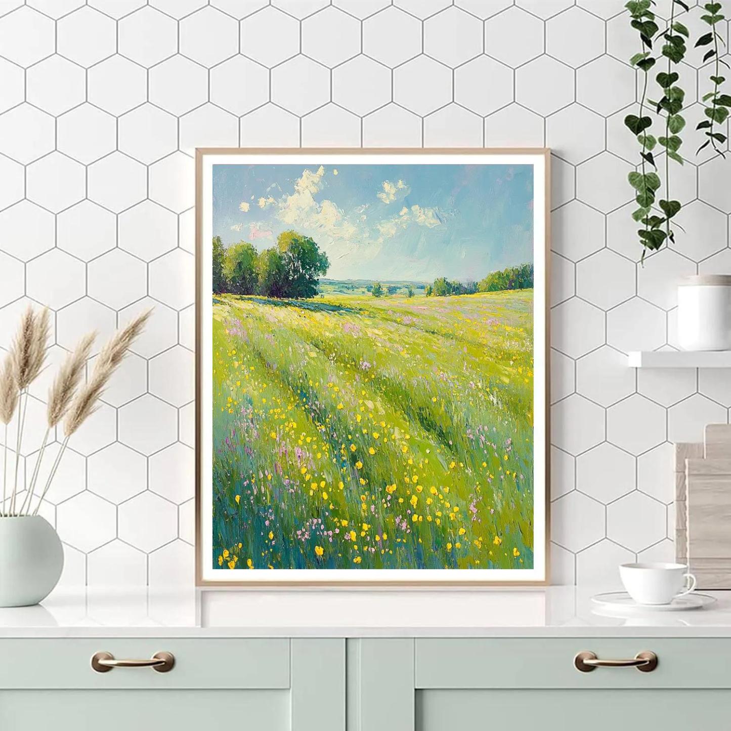 Claude Monet Inspired Spring Meadow With Buttercup Sparkle DIY paint by numbers