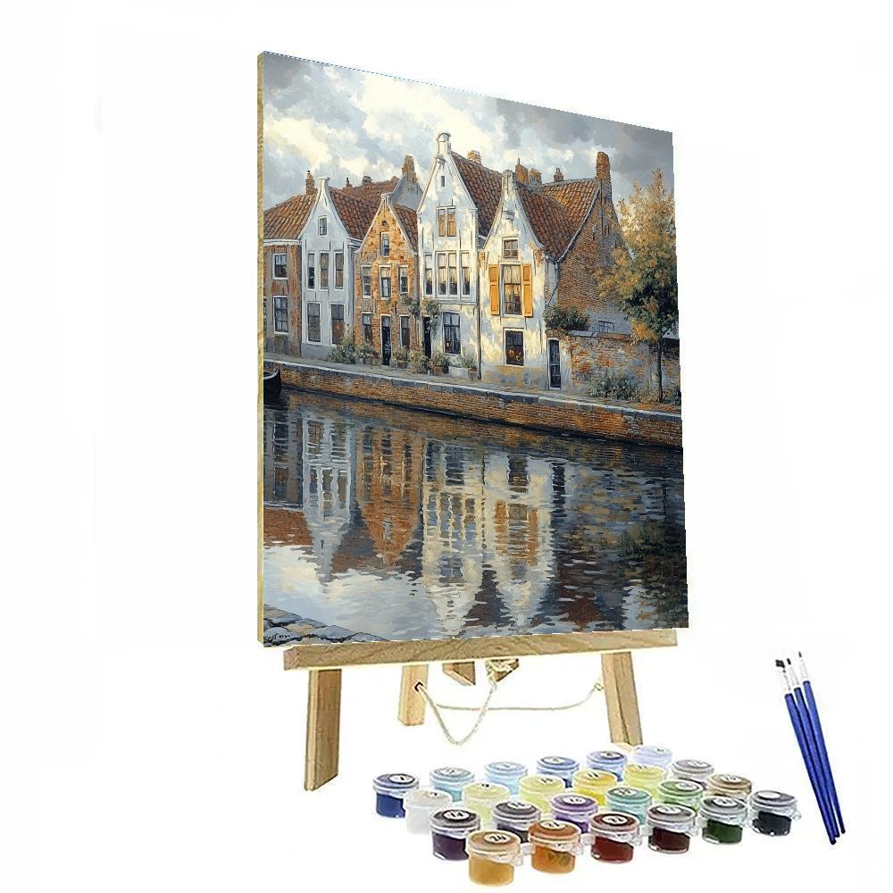 Johannes Vermeer Inspired Delft Canal Reflections Under Overcast Pearl Light paint by number