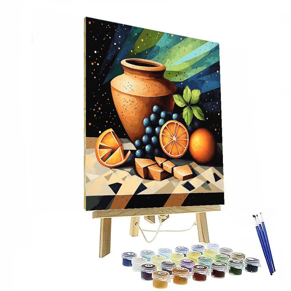 Pablo Picasso Inspired Nebula Lit Cubist Still Life With Amphora And Citrus DIY paint by numbers