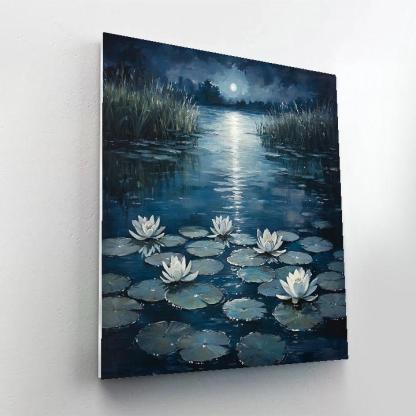 Claude Monet Inspired Moonlit Lily Pond In Cool Pearl Paint by numbers art