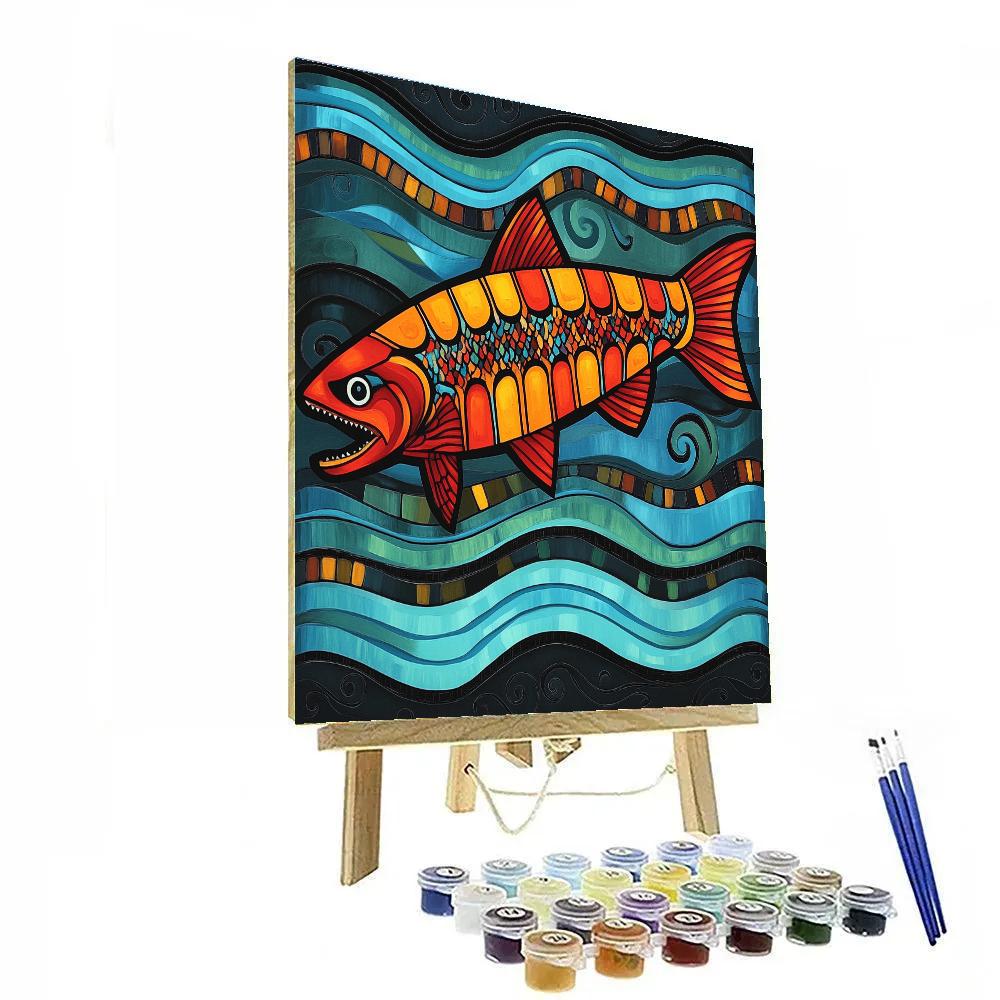 Norval Morrisseau Inspired Salmon Of The Riverfire Current Numbered painting kits