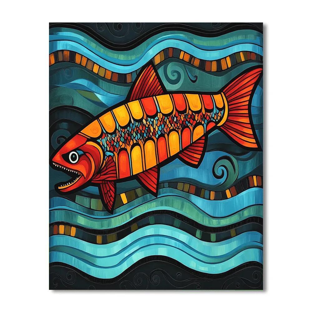 Norval Morrisseau Inspired Salmon Of The Riverfire Current Numbered painting kits