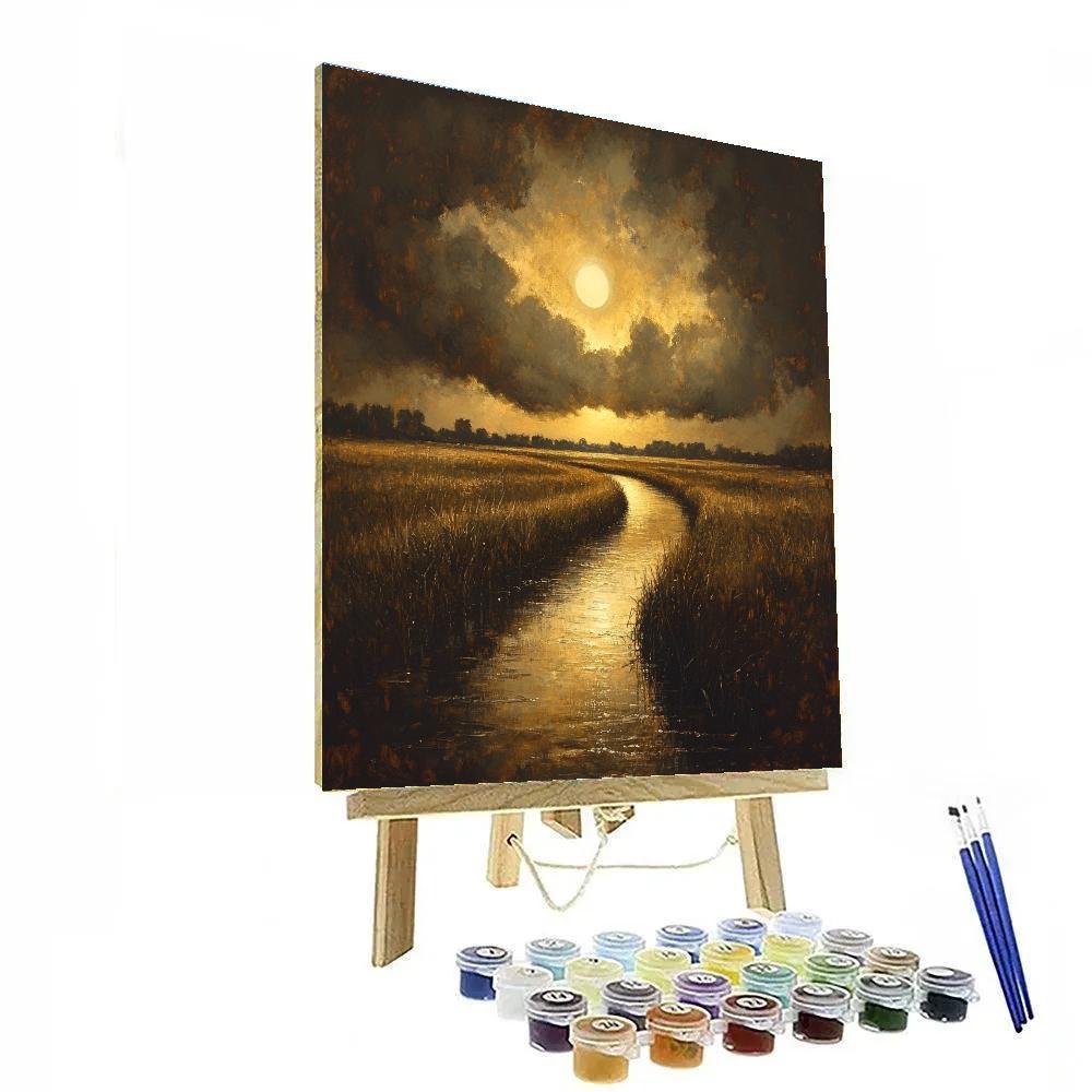 Rembrandt Inspired Eclipse Glow Over Silent Polders paint by numbers