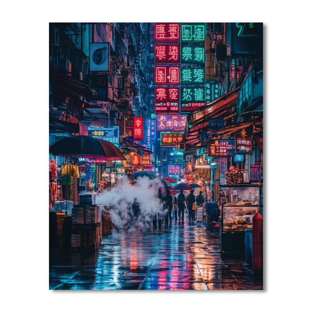 Neon Alleyway Food Stalls In Mong Kok Hong Kong China DIY paint by numbers