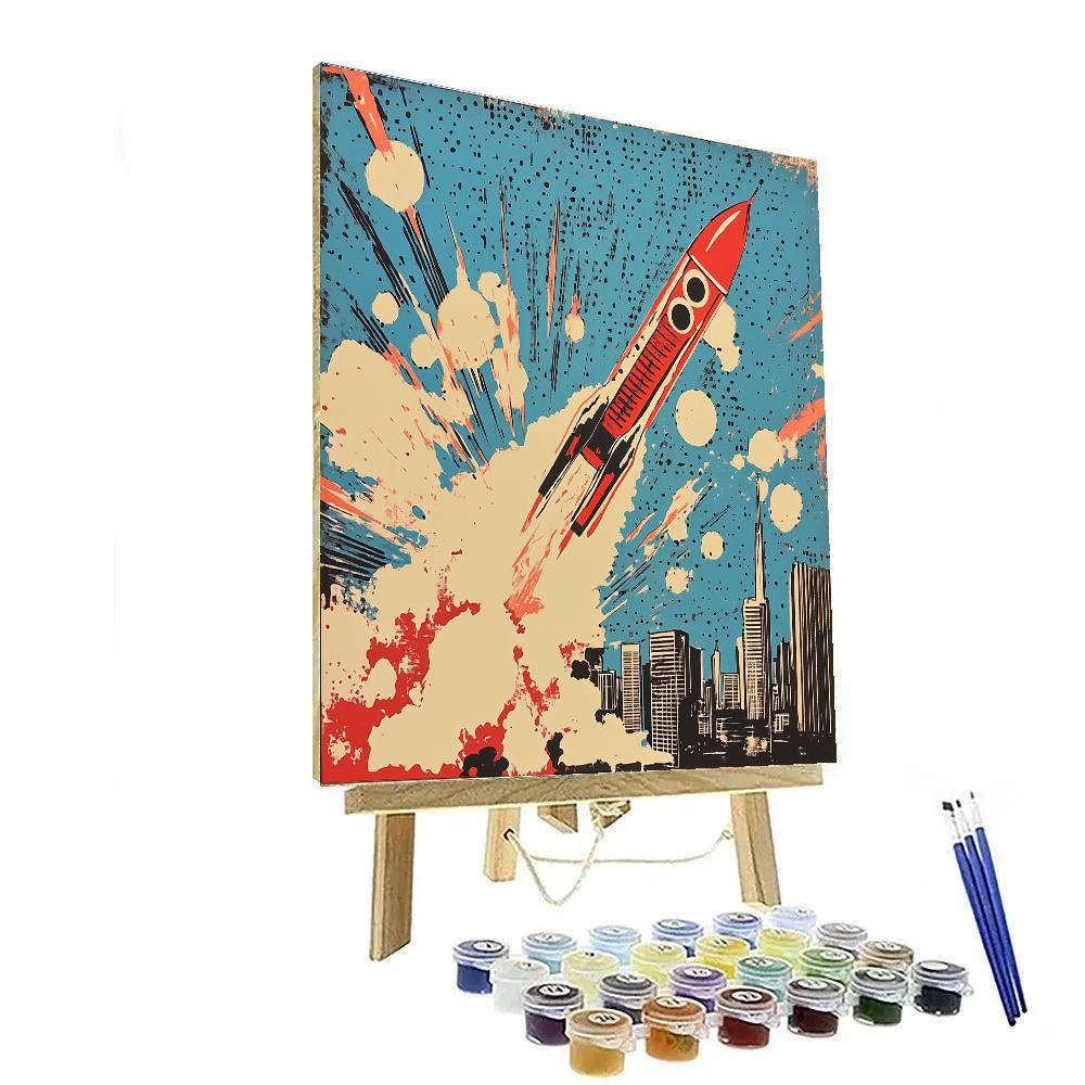Roy Lichtenstein Inspired Comic Rocket Launch Paint by numbers art
