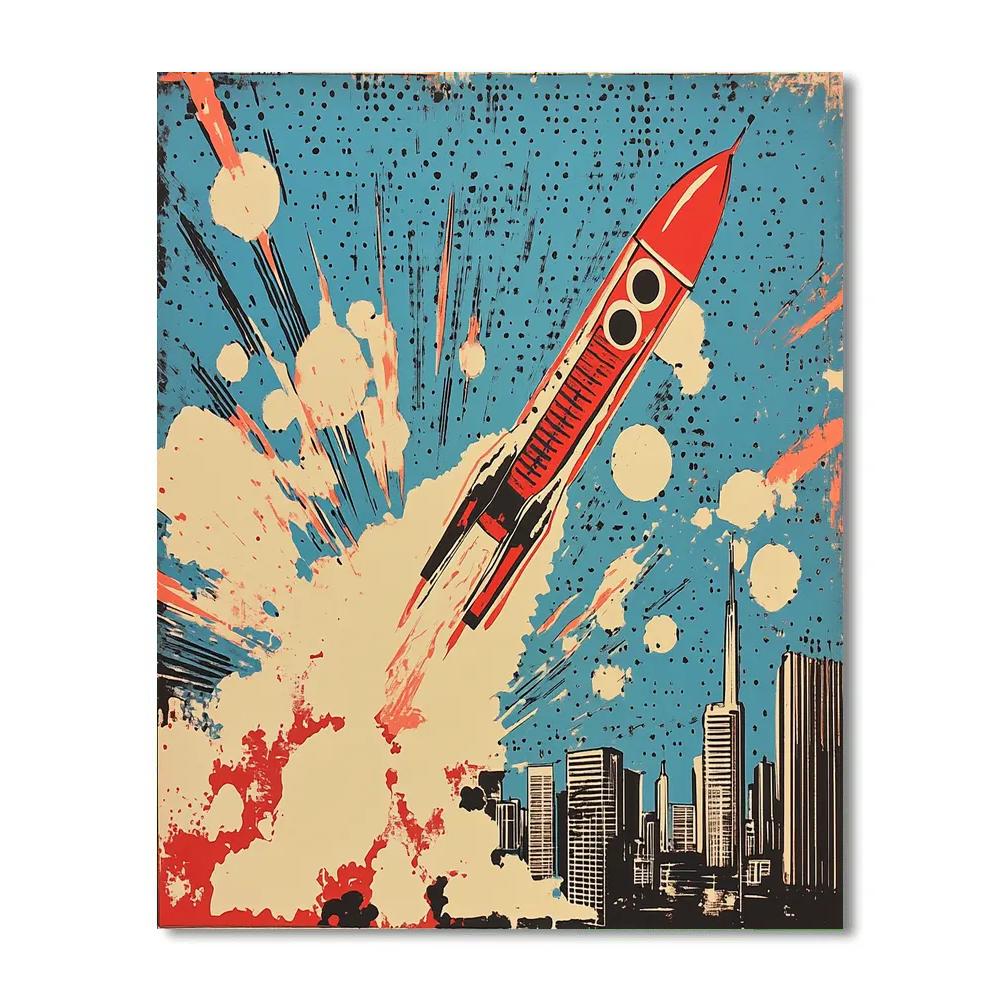 Roy Lichtenstein Inspired Comic Rocket Launch Paint by numbers art
