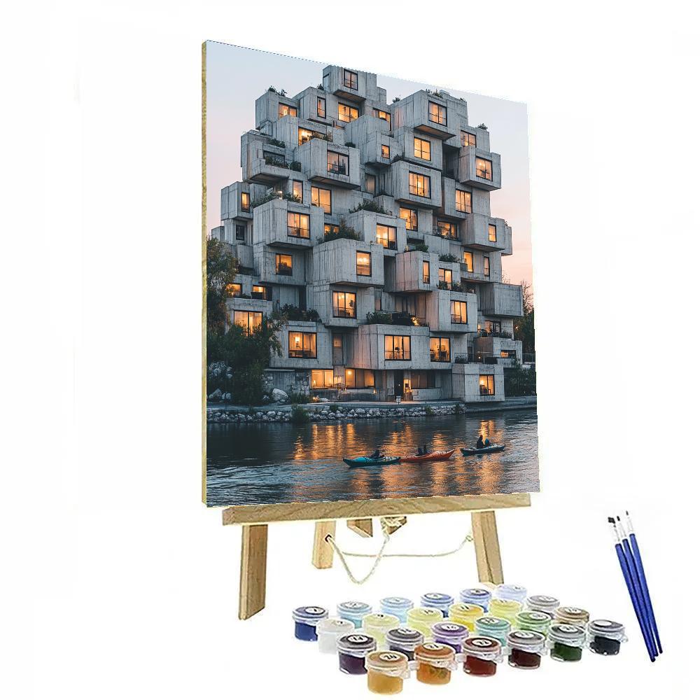 Brutalist Beauty Of Habitat 67 At Sunset Montreal Canada paint by numbers
