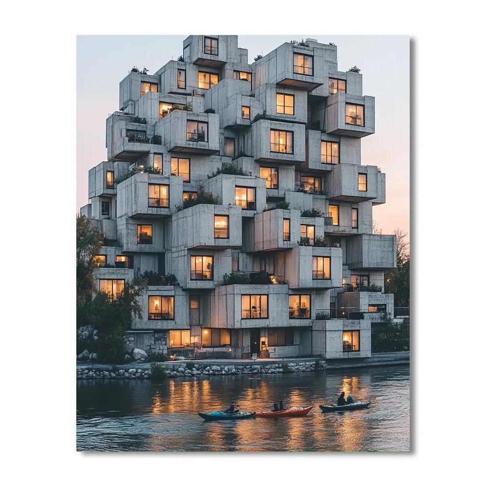 Brutalist Beauty Of Habitat 67 At Sunset Montreal Canada paint by numbers