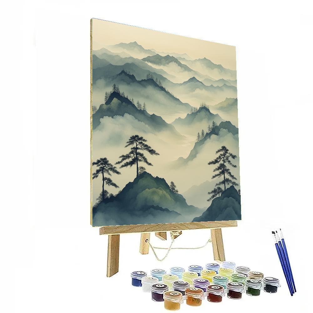Zhao Mengfu Inspired Mist Veil Mountains And Silent Pines paint by numbers