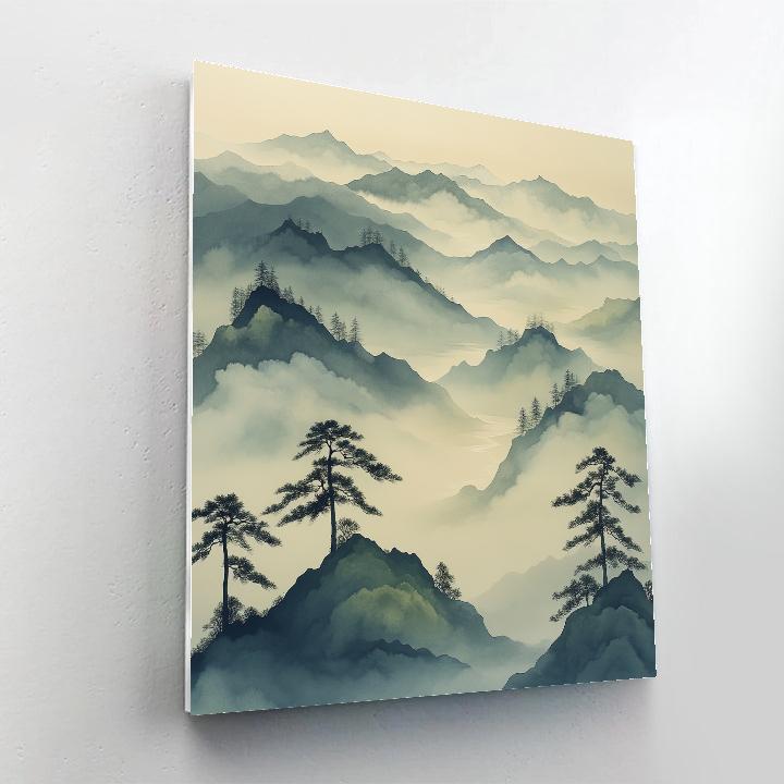 Zhao Mengfu Inspired Mist Veil Mountains And Silent Pines paint by numbers