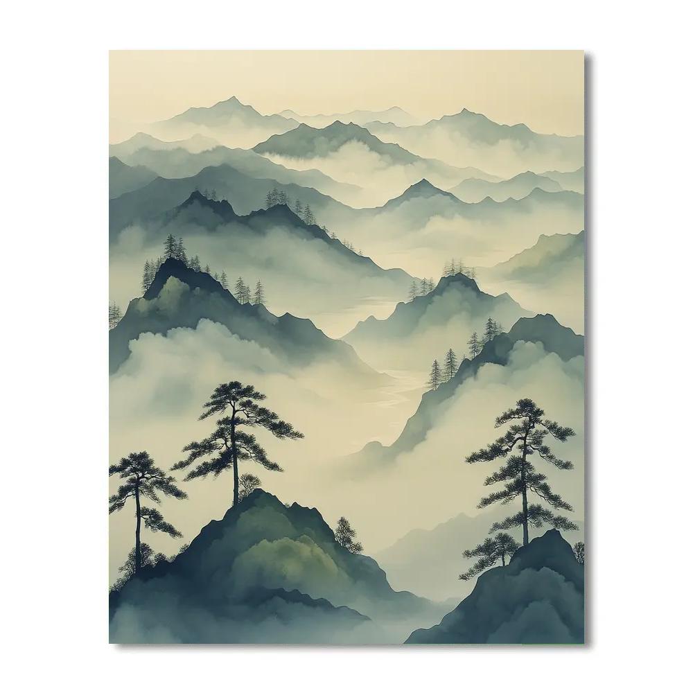 Zhao Mengfu Inspired Mist Veil Mountains And Silent Pines paint by numbers