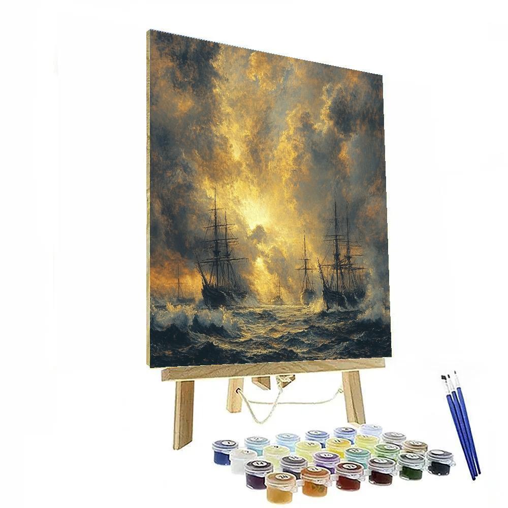 JMW Turner Inspired Tempest Over Harbor Ships paint by color