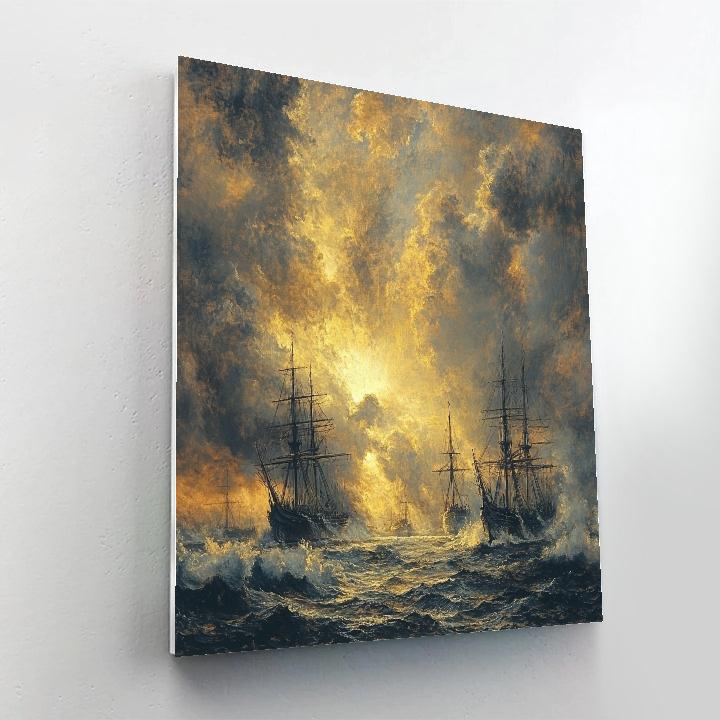 JMW Turner Inspired Tempest Over Harbor Ships paint by color