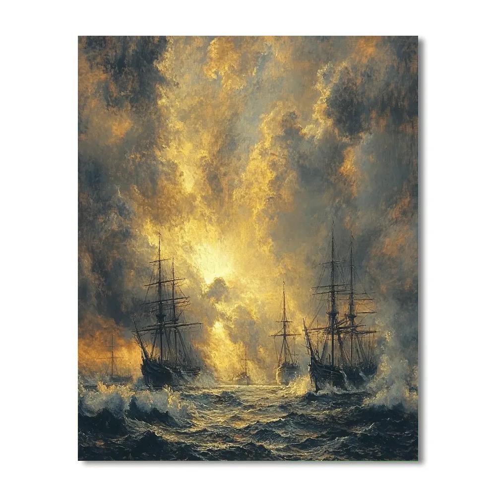 JMW Turner Inspired Tempest Over Harbor Ships paint by color