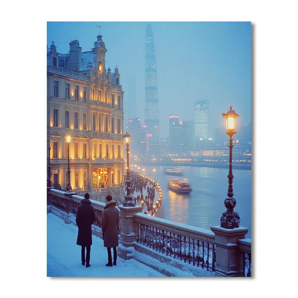 Winter Lights On The Bund Riverside Promenade Shanghai China paint by numbers