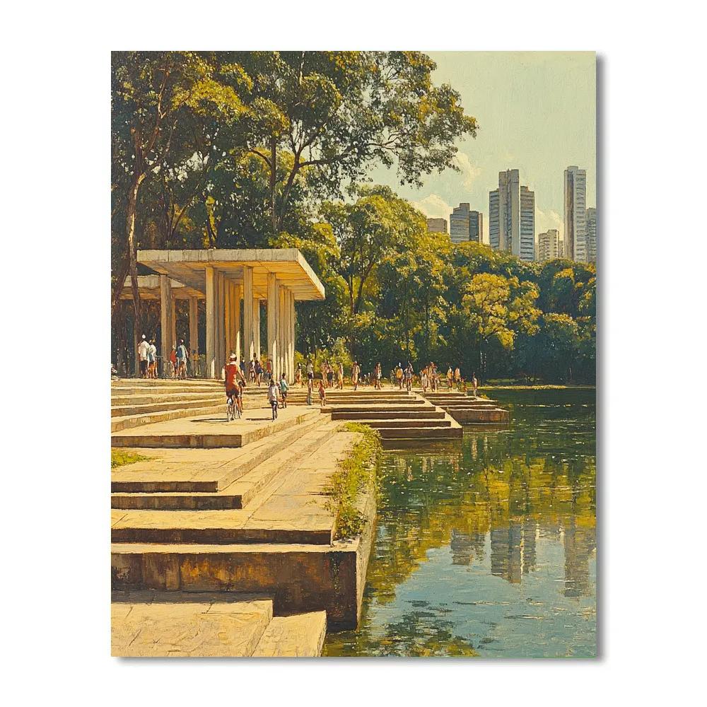 City Park Steps And Lake View At Ibirapuera Park Sao Paulo Brazil Paint by numbers kits