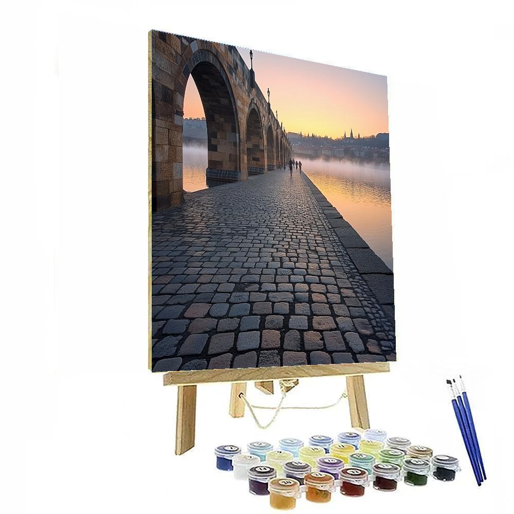 Stone Arches And River Walk At Charles Bridge Riverside Prague Czech Republic Number painting