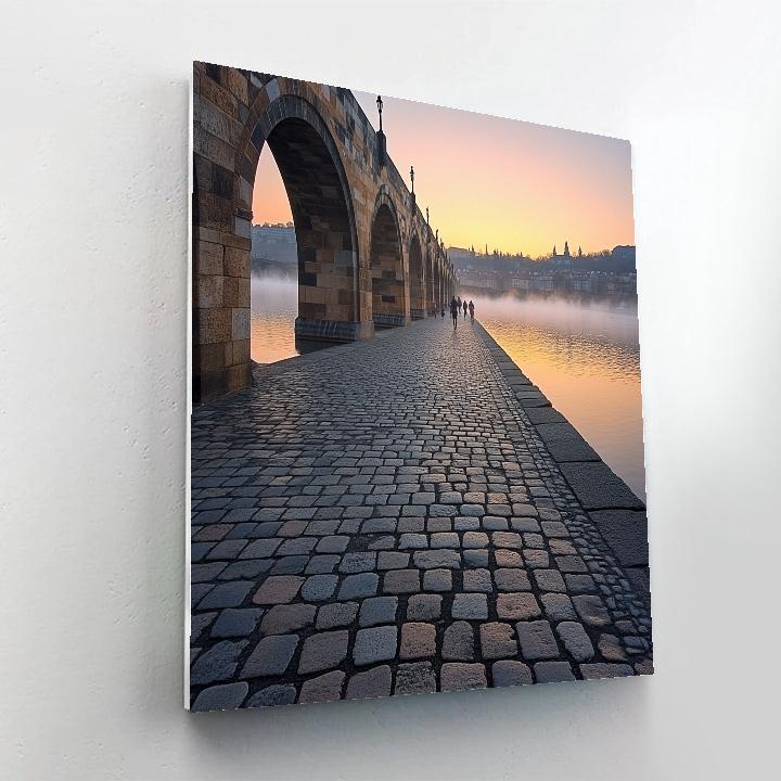 Stone Arches And River Walk At Charles Bridge Riverside Prague Czech Republic Number painting