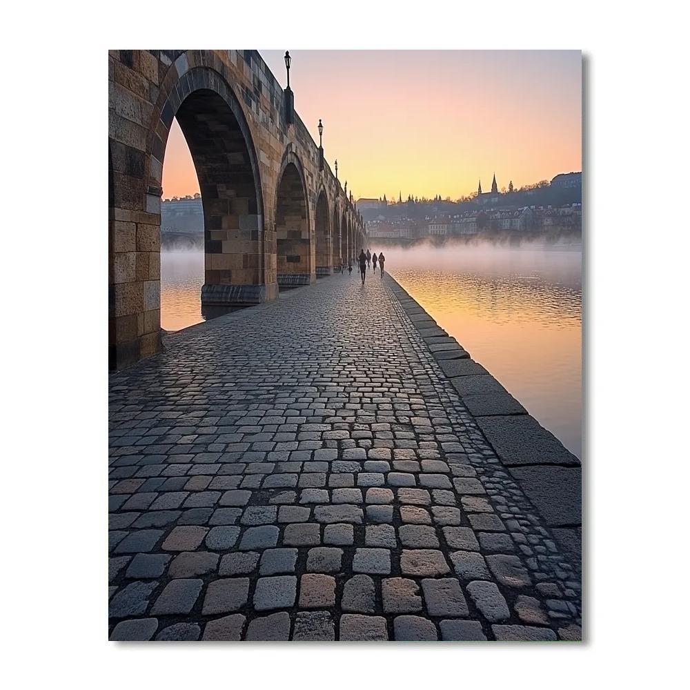 Stone Arches And River Walk At Charles Bridge Riverside Prague Czech Republic Number painting