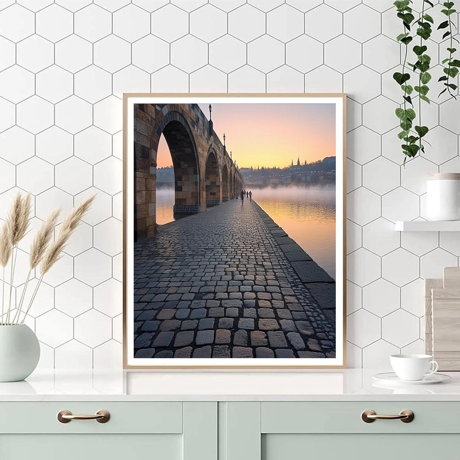 Stone Arches And River Walk At Charles Bridge Riverside Prague Czech Republic Number painting