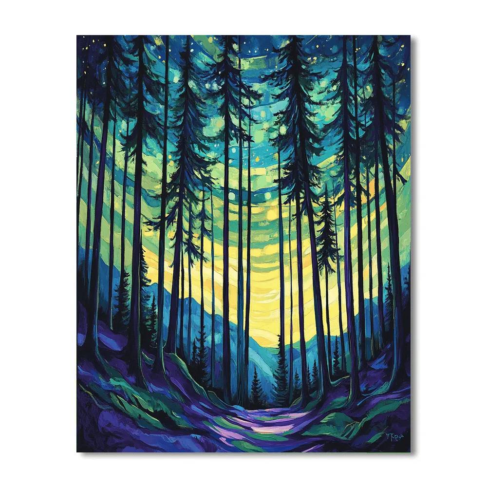 Emily Carr Inspired Aurora Cathedral Grove Number painting
