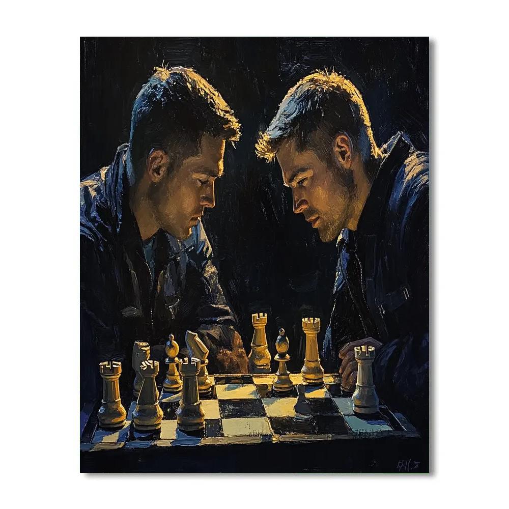 Caravaggio Inspired Dramatic Chess Match paint by numbers