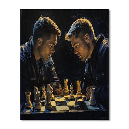 Caravaggio Inspired Dramatic Chess Match paint by numbers