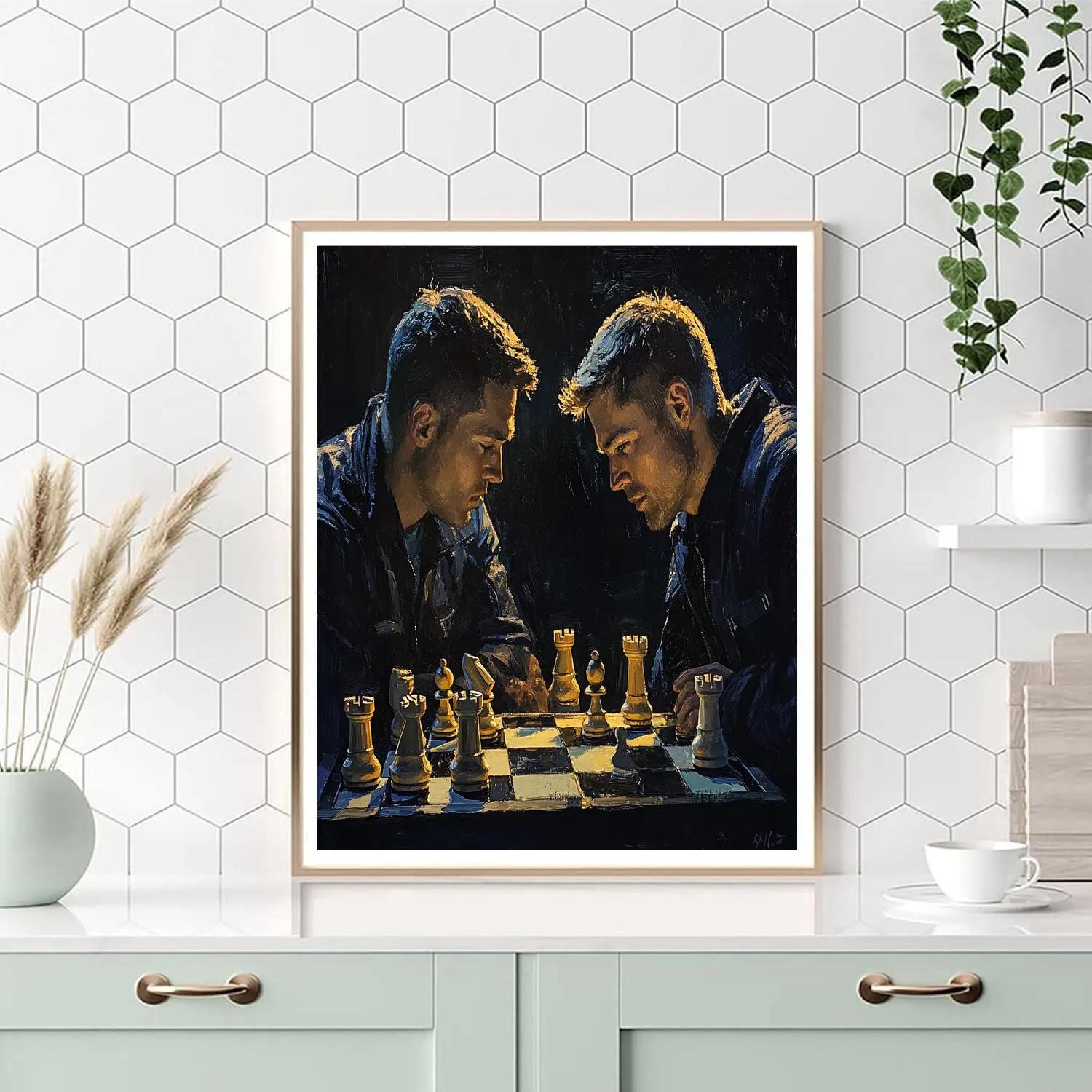 Caravaggio Inspired Dramatic Chess Match paint by numbers