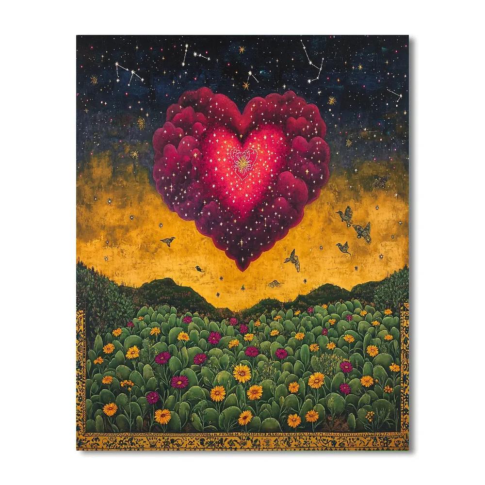 Frida Kahlo Inspired Volcanic Heart Nebula Garden paint by numbers