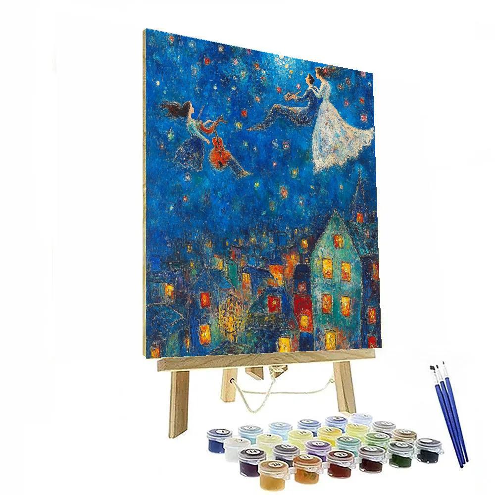 Marc Chagall Inspired Lovers Over Citylights Number painting