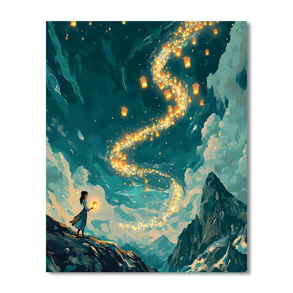 Mulan Mountain Sky Lantern Trail painting number kit