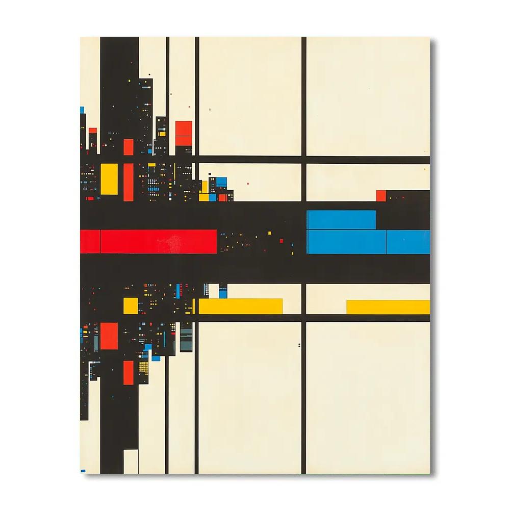 Piet Mondrian Inspired Futuristic City Grid paint by number