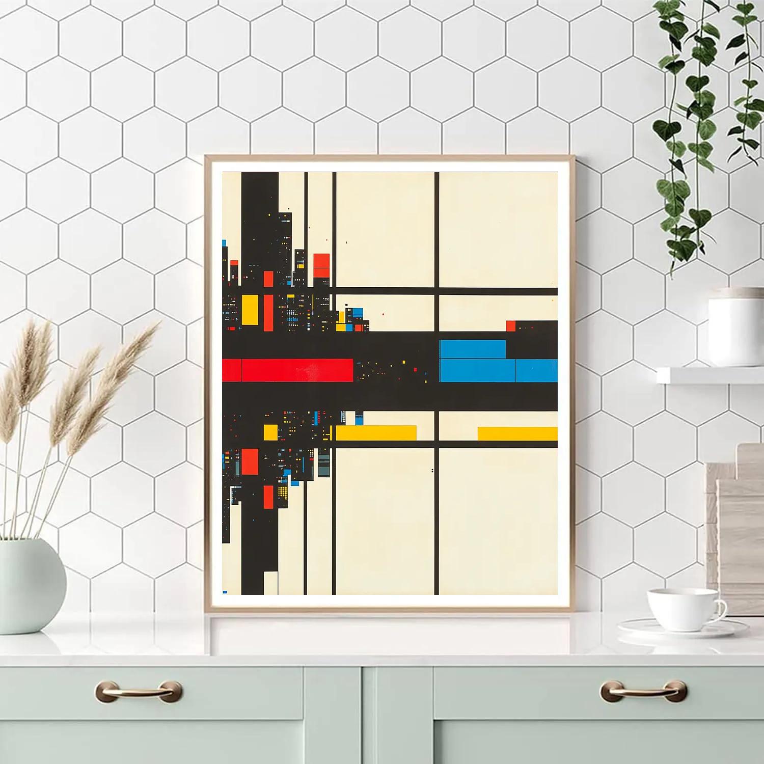 Piet Mondrian Inspired Futuristic City Grid paint by number