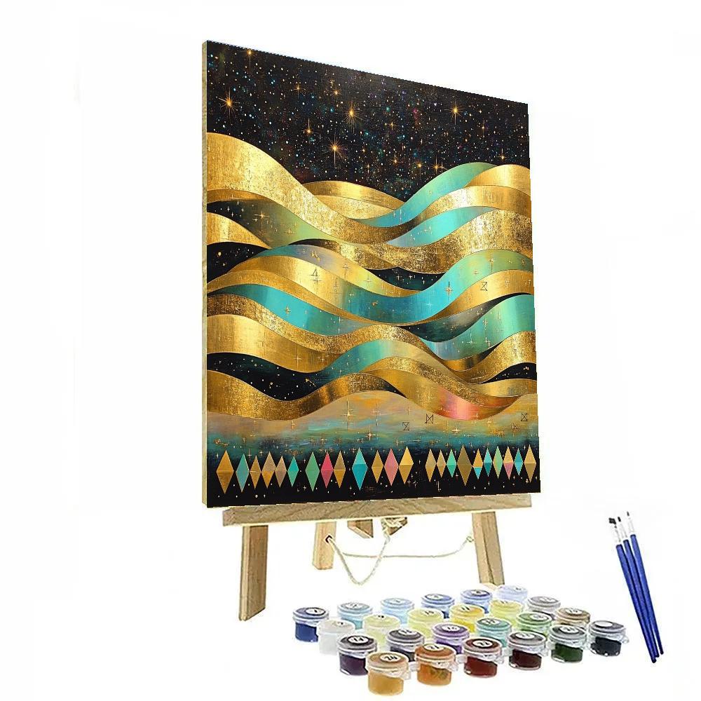 Gustav Klimt Inspired Golden Aurora Tapestry Sky painting number kit