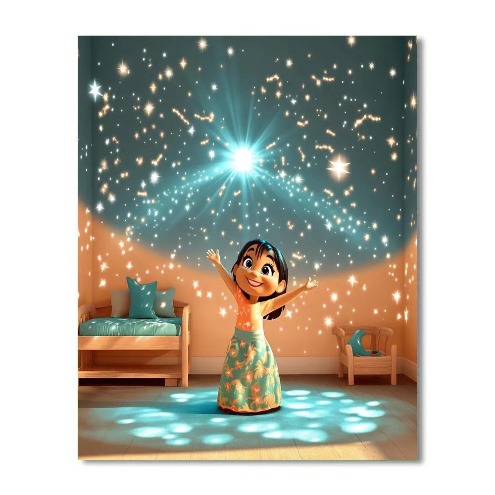 Lilo Hula Under Star Projector Number painting