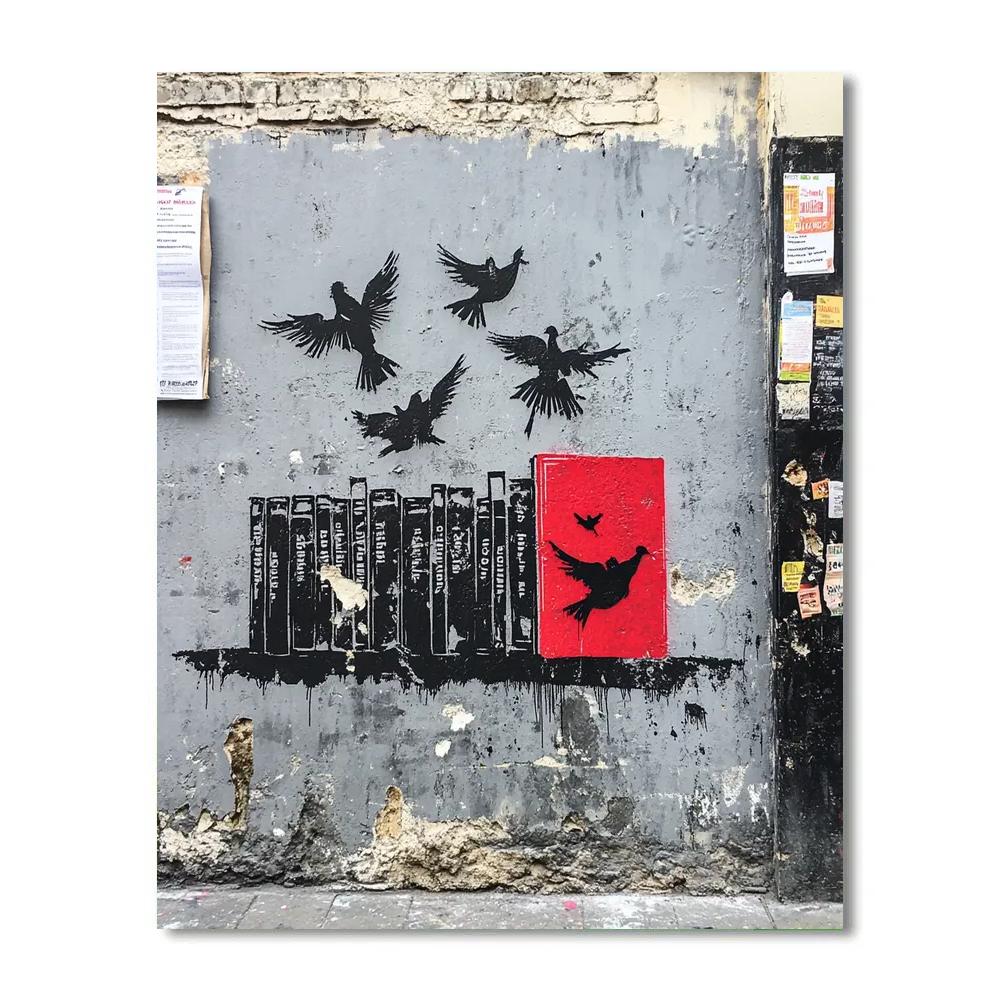 Banksy Inspired Street Library Mural Paint by numbers art