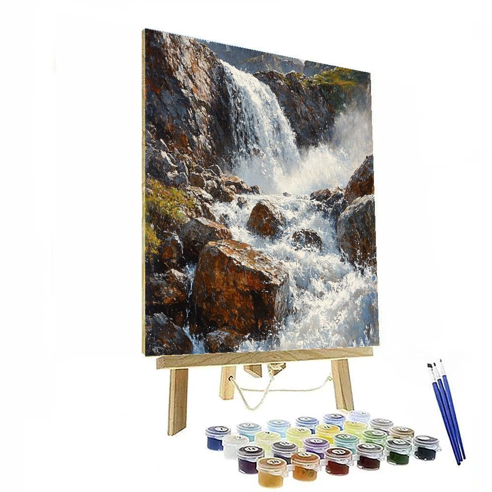 Gustave Courbet Inspired Rocky Waterfall Realism painting number kit