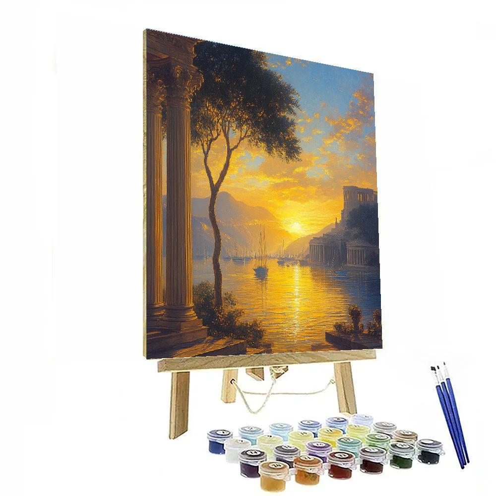 Claude Lorrain Inspired Golden Harbor Sunset painting number kit
