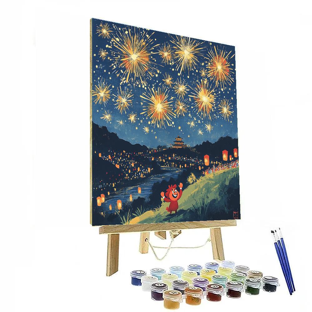 Mushu Dragon Firework Starburst painting number kit