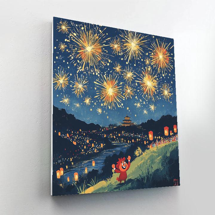 Mushu Dragon Firework Starburst painting number kit