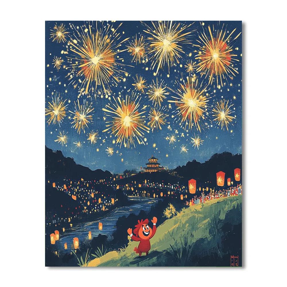 Mushu Dragon Firework Starburst painting number kit