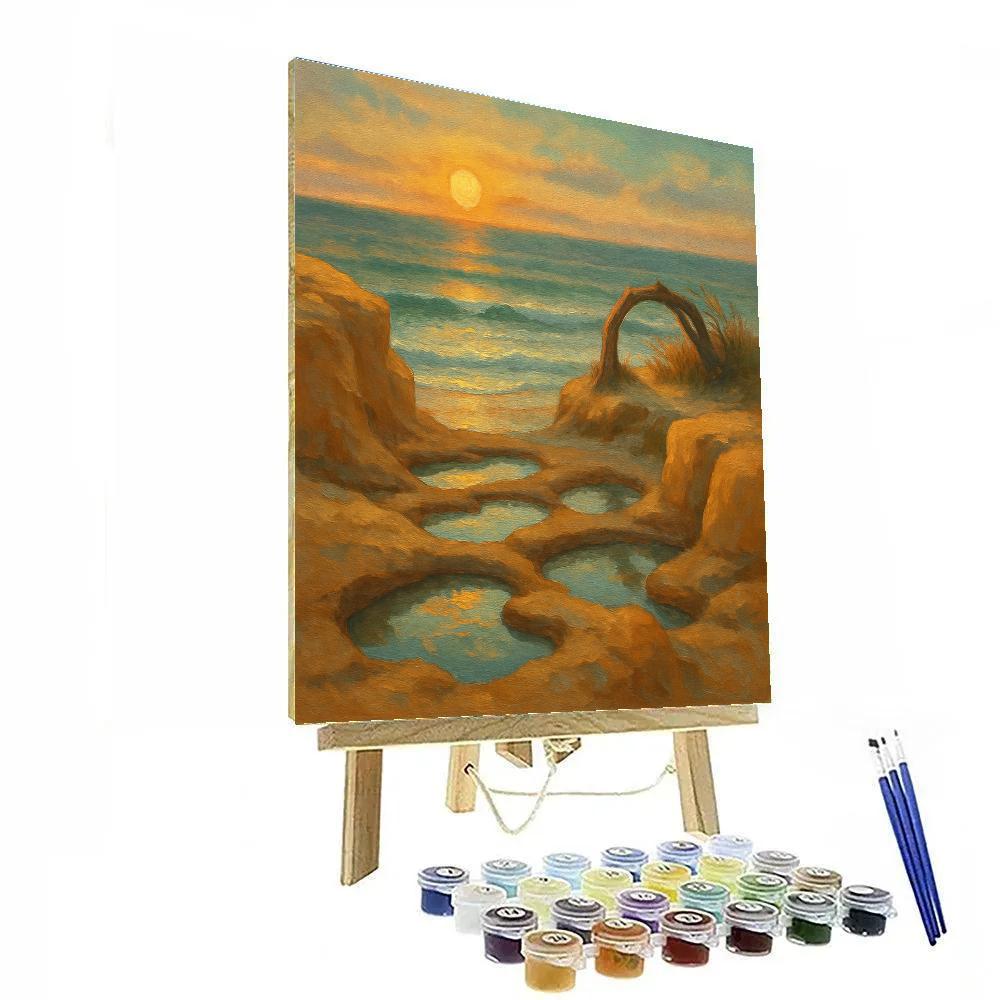 Golden Tidepool Cliffs At Quiet Dusk paint by numbers
