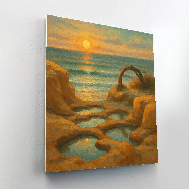 Golden Tidepool Cliffs At Quiet Dusk paint by numbers