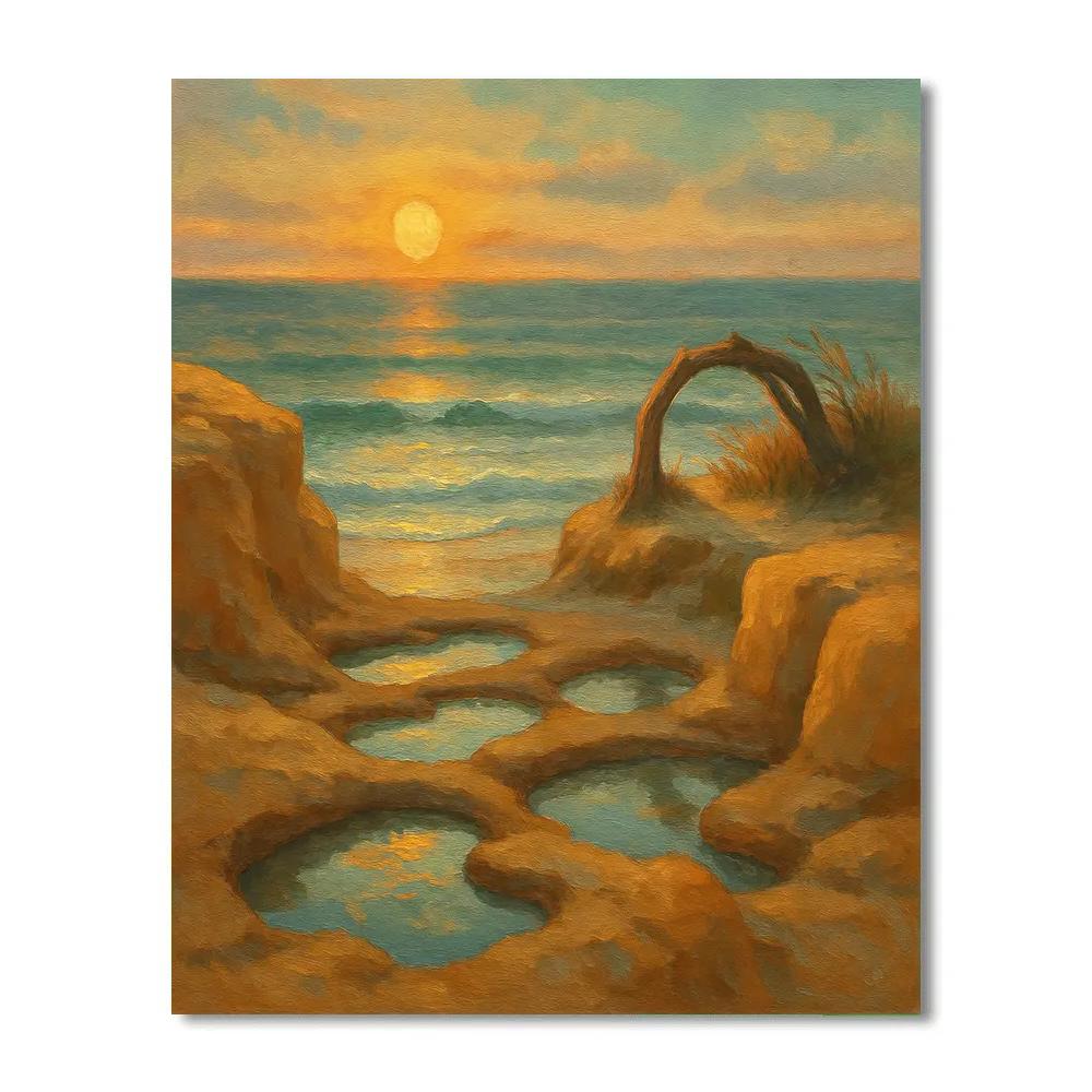 Golden Tidepool Cliffs At Quiet Dusk paint by numbers